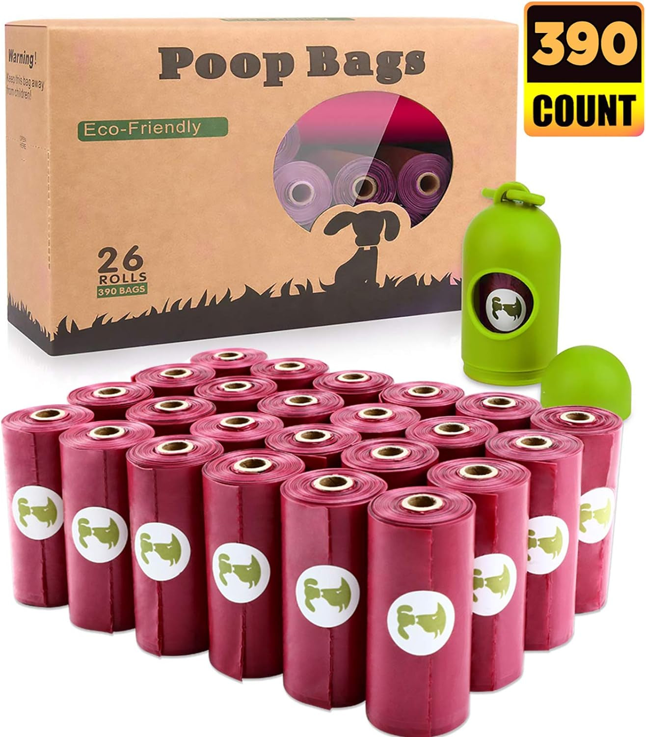 Dog Poop Bag 26 Rolls (390 Counts), Biodegradable Dog Waste Bags with 1 Free Dispenser,Leak Proof Pet Waste Disposal Refill Bags (Scented)