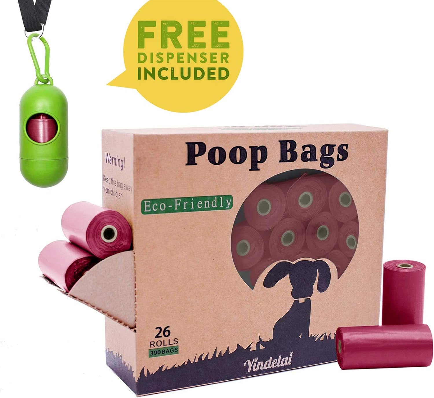 Dog Poop Bag 26 Rolls (390 Counts), Biodegradable Dog Waste Bags with 1 Free Dispenser,Leak Proof Pet Waste Disposal Refill Bags (Scented)