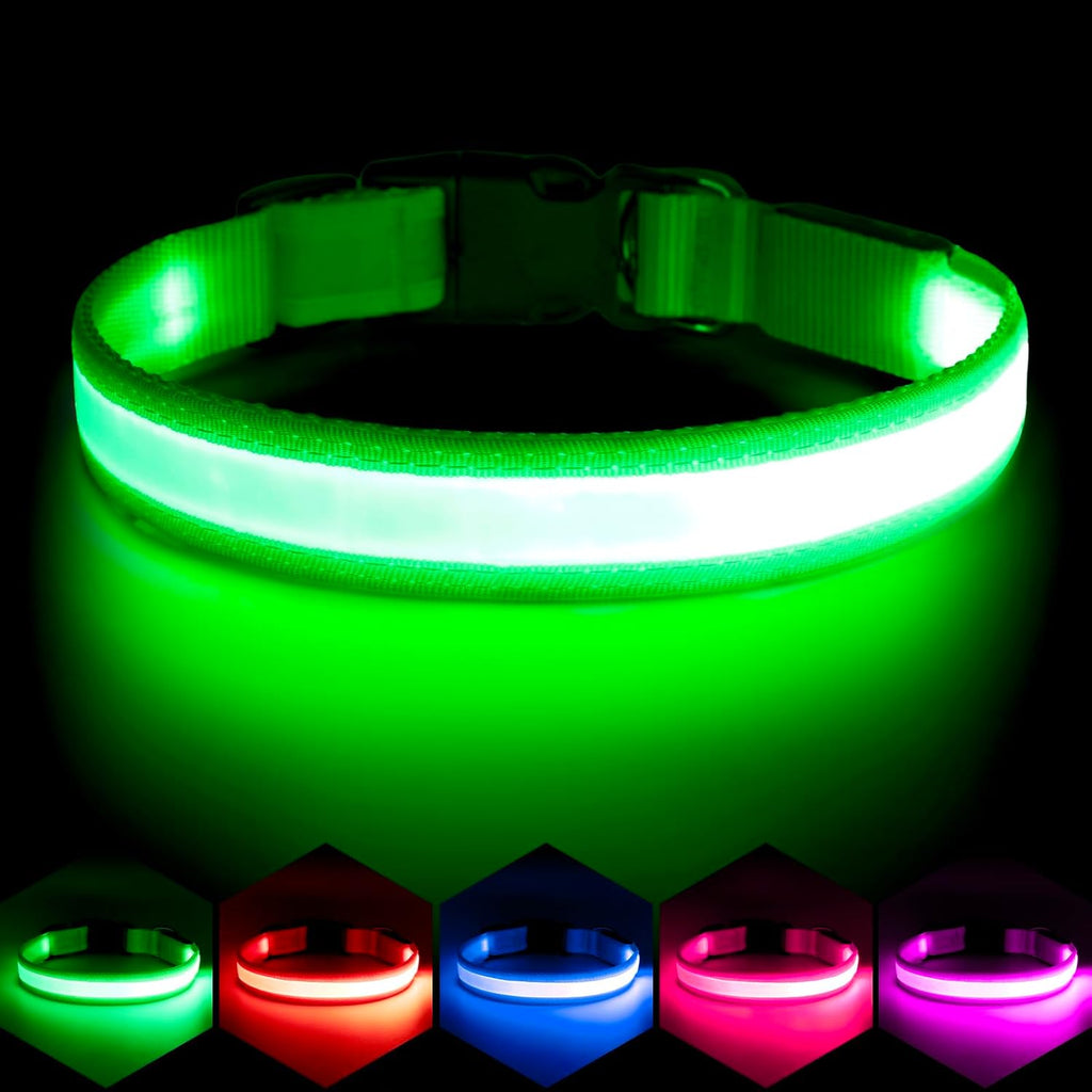 LED Dog Collar, Light up Dog Collar Adjustable USB Rechargeable Super Bright Safety Light Glowing Collars for Dog(Small,Green)
