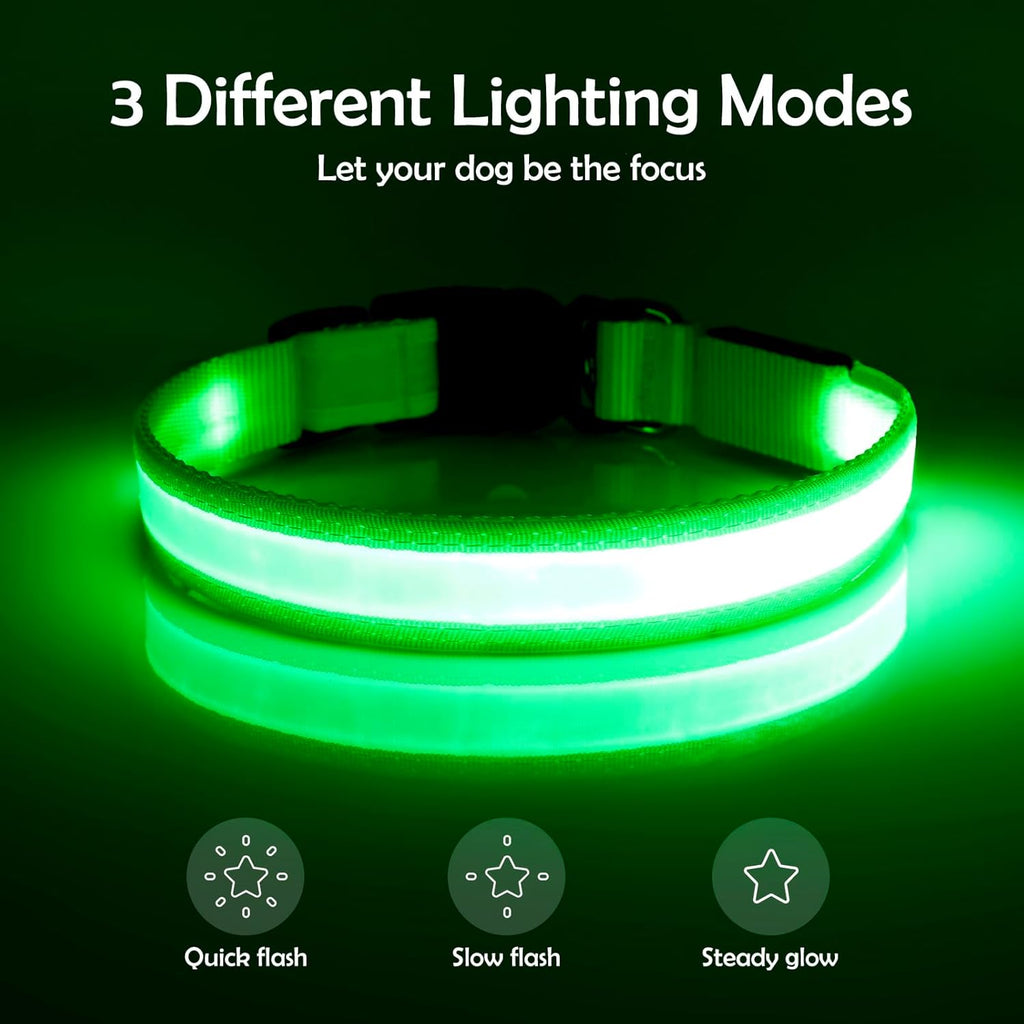 LED Dog Collar, Light up Dog Collar Adjustable USB Rechargeable Super Bright Safety Light Glowing Collars for Dog(Small,Green)